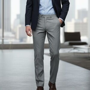 Madison Men's Dress Pants Size 38x32 Gray Polyester Flat Front‎ Office Casual